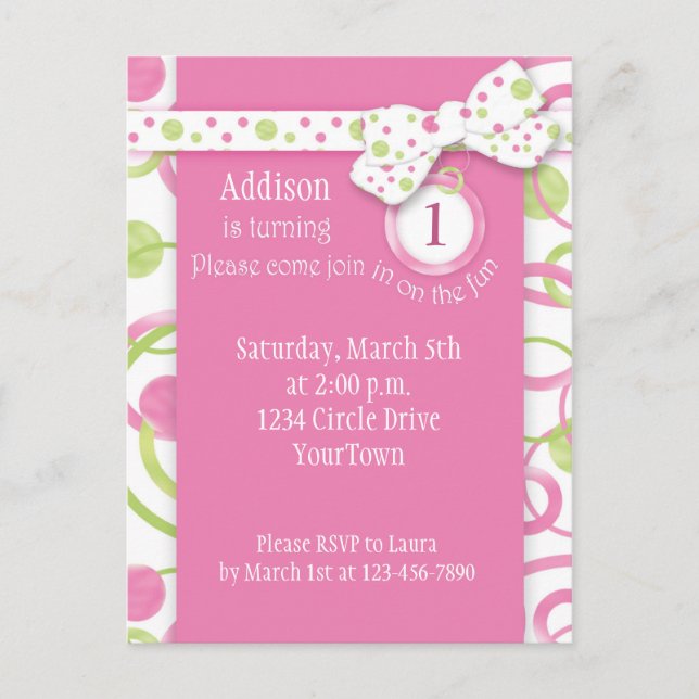 Invitación a postales de cumpleaños del Chica Mod  (Anverso)