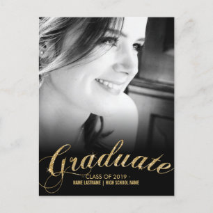 Invitación a postales de foto de graduado de oro d