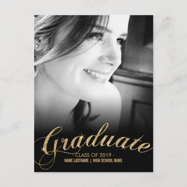 Invitación a postales de foto de graduado de oro d (Anverso)