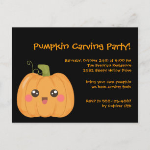 Invitación a postales de Kawaii Cute Pumpkin Hallo