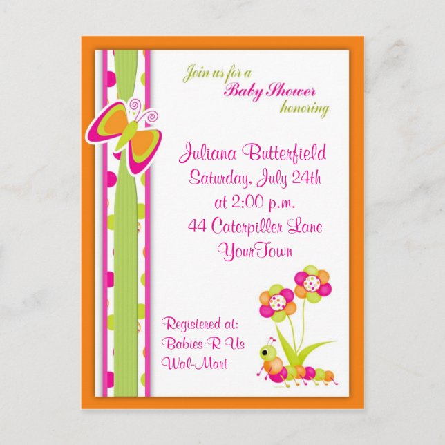 Invitación a postales de mariposa y Baby Shower (Anverso)