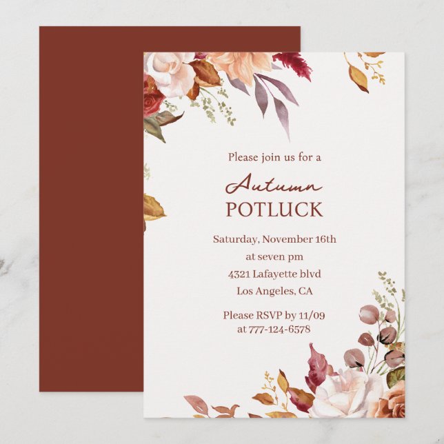 Invitación a Potluck de Otoño | Aquarela Otoño (Anverso / Reverso)