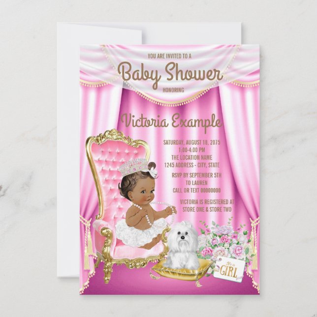 Invitación a presidente rosado Baby Shower Princes (Anverso)