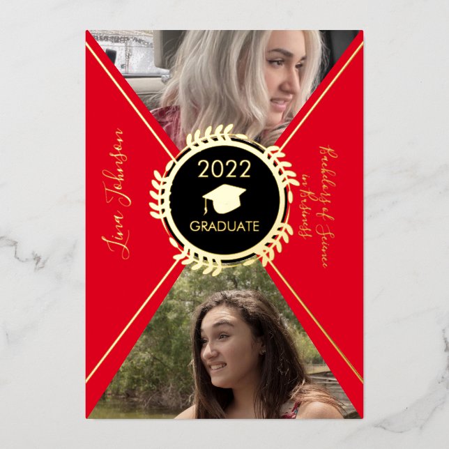 Invitación a presión de oro de graduación geométri (Anverso)