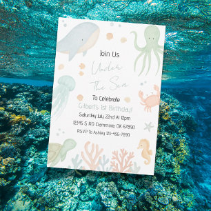 Invitación a primer cumpleaños bajo el mar