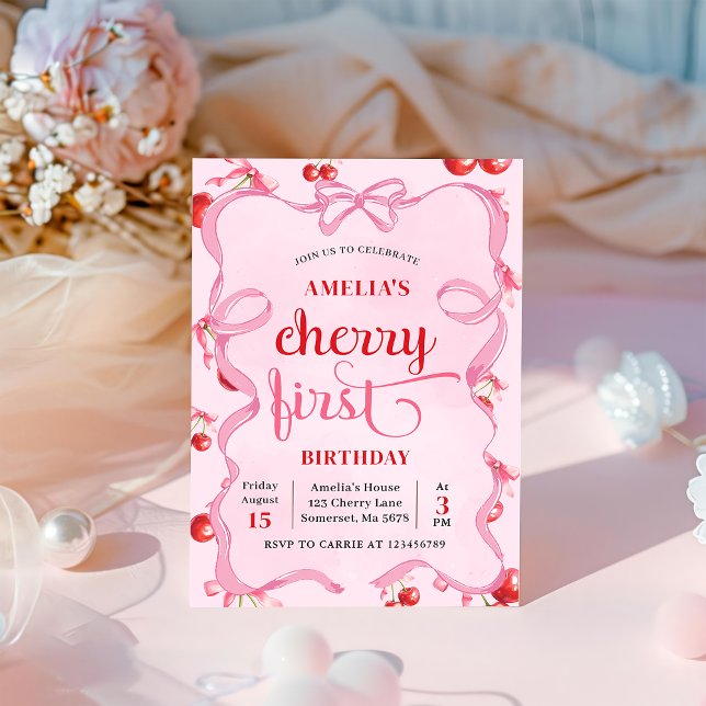 Invitación a primer cumpleaños de Coquette Cherry  (Subido por el creador)