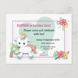 Invitación a primer cumpleaños de Cute Baby Unicor