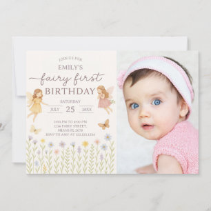 Invitación a primer cumpleaños de Fairy Wings con 