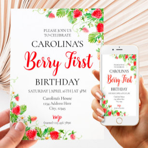 Invitación a primer cumpleaños de fresa