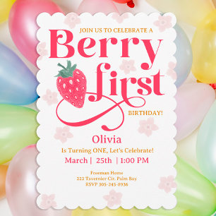 Invitación a primer cumpleaños de fresa