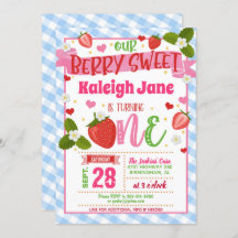 Invitación a primer cumpleaños de fresa - Blue Pla
