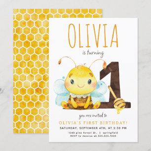 Invitación a primer cumpleaños de Honey Bee