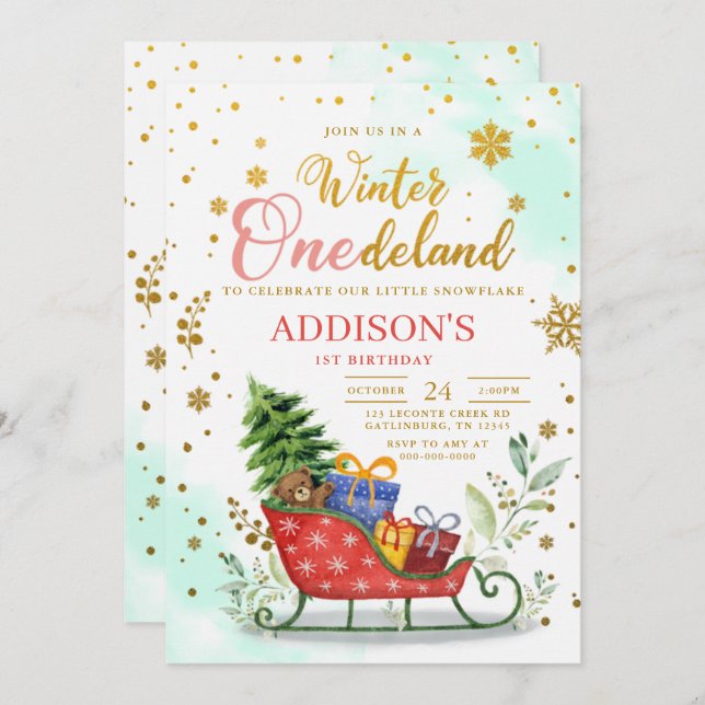 Invitación a primer cumpleaños de Onederland (Anverso / Reverso)