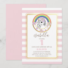 Invitación a primer cumpleaños de Pink Gold Unicor