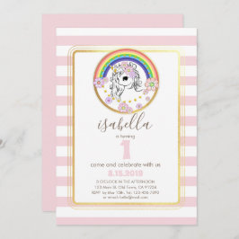 Invitación a primer cumpleaños de Pink Gold Unicor