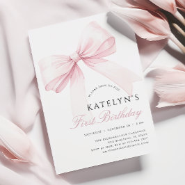 Invitación a primer cumpleaños de Rubor Pink Bow