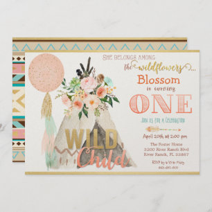Invitación a primer cumpleaños de Tribal Teepee Ti