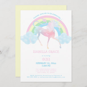 Invitación a primer cumpleaños de Unicorn Rainbow