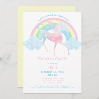 Invitación a primer cumpleaños de Unicorn Rainbow 