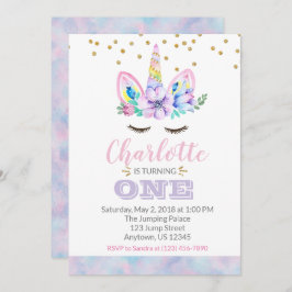 Invitación a primer cumpleaños de Unicornio - acua