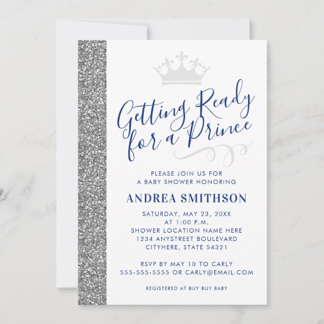 Invitación a Prince Silver para bebé (Anverso)