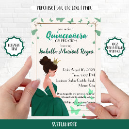 Invitación a princesa elegante verde de Quinceañer