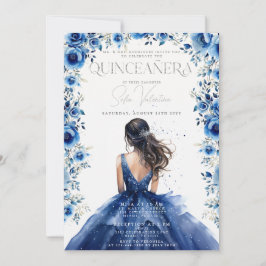 Invitación a princesa floral azul real de Quinceañ