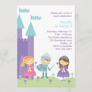 Invitación a princesa morada, rosa y Verde azulada
