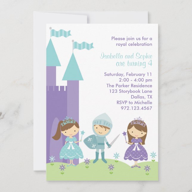 Invitación a princesa morada y Verde azulada de bo (Anverso)