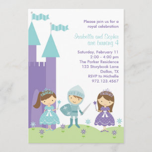 Invitación a princesa morada y Verde azulada de bo