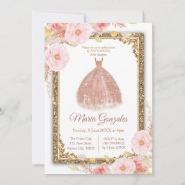 Invitación a princesas de oro Rosa - Quince blanco