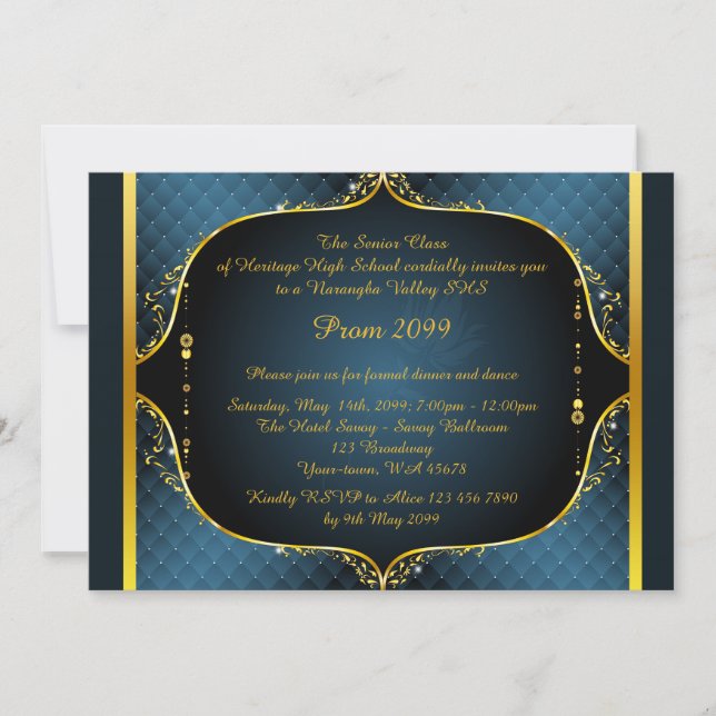 Invitación a Prom,Prom, Prom Senior, elegante, azu (Anverso)