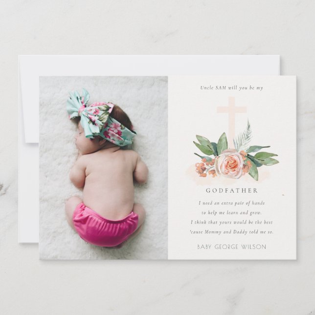 Invitación a propuesta de padrino de foto floral d (Anverso)