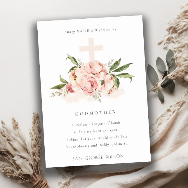 Invitación a propuesta de Peach Peony Floral Cross (Subido por el creador)