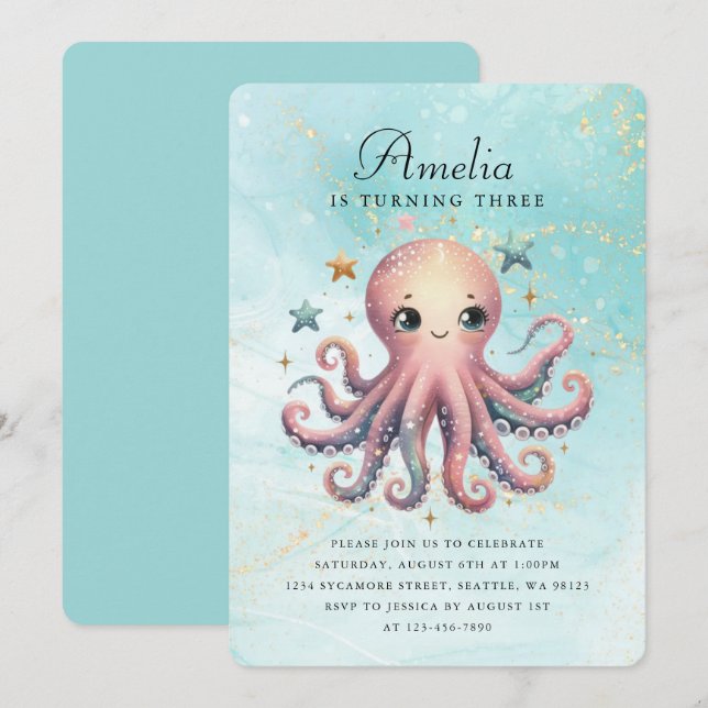Invitación a pulpo por cumpleaños (Anverso / Reverso)
