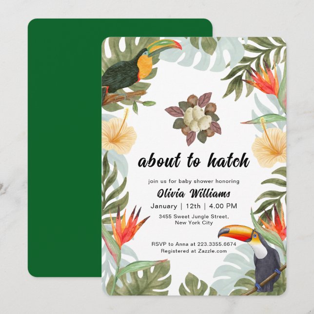 Invitación A punto de eclosionar ducha de bebé tropical de av (Anverso / Reverso)