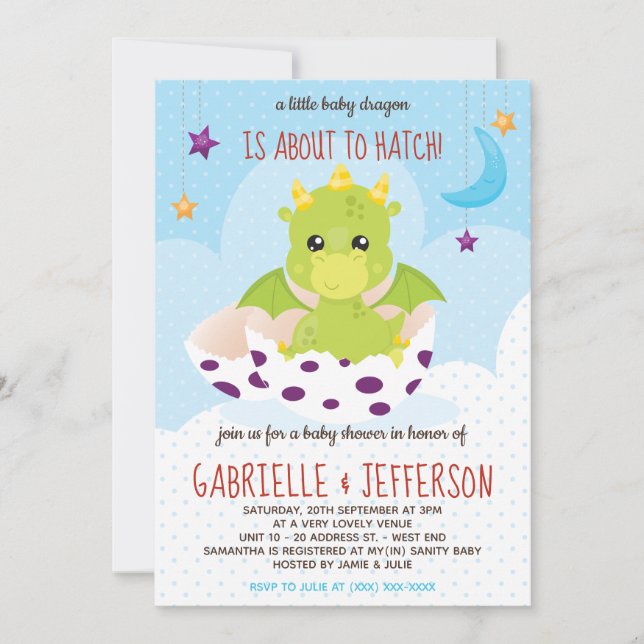 Invitación A Punto De Hatch Dragon Baby Shower (Anverso)
