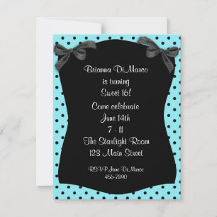 Invitación a punto de polka Aqua Negro