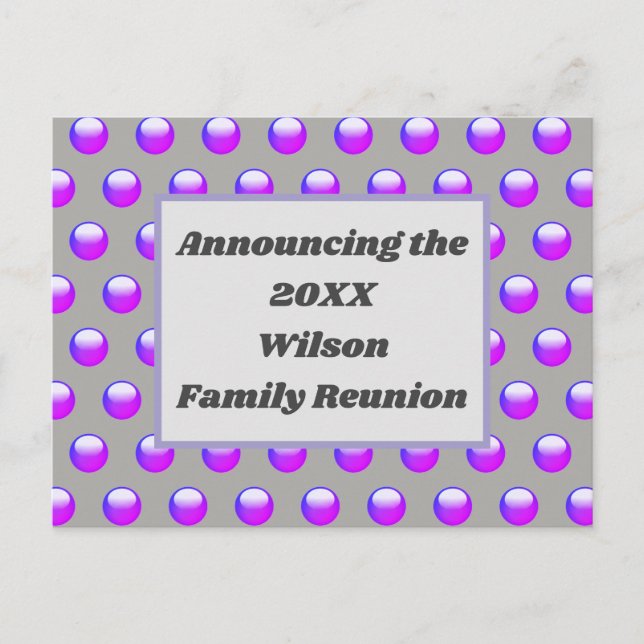 Invitación a punto de polka azul púrpura de Reunió (Anverso)