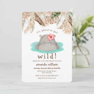 Invitación A punto de ponerse salvaje Boho Tropical Hipopótam