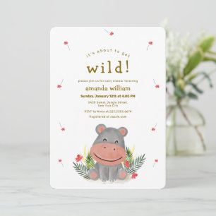 Invitación A punto de ponerse salvaje Safari Floral Hipopótam