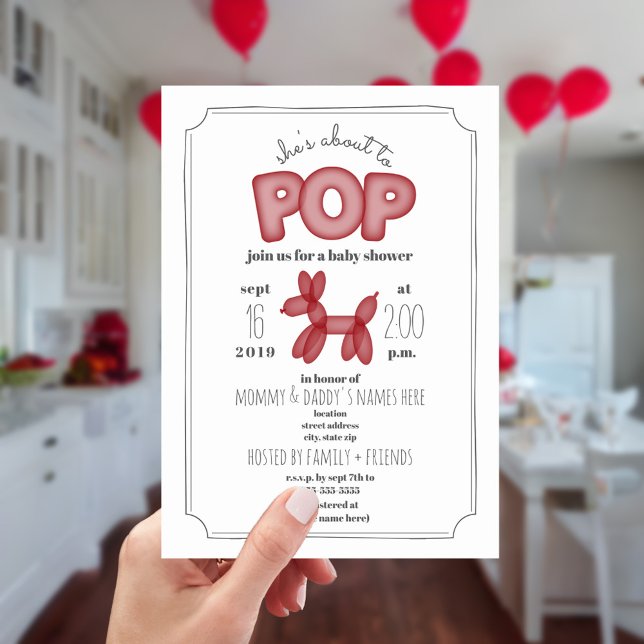 Invitación A Punto De Pop Red Balloon Animal Baby Shower (Subido por el creador)