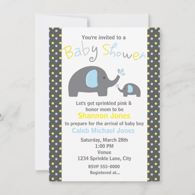 Invitación a punto de punto de polka azul para ele (Anverso)