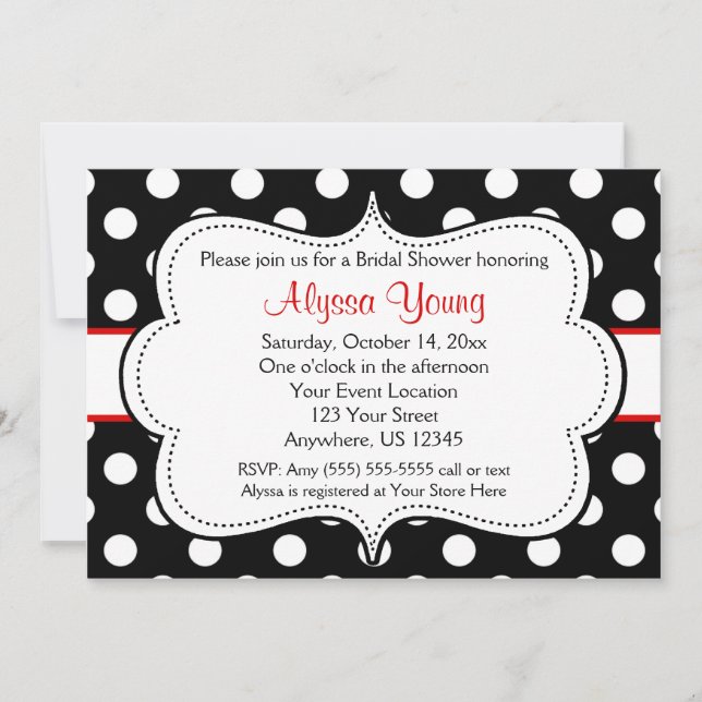 Invitación a puntos de polka rojo y negro (Anverso)