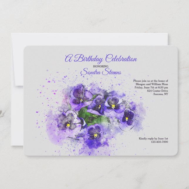 Invitación a Púrpura Pansies (Anverso)