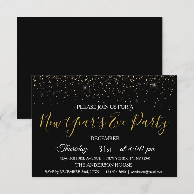 Invitación a Purpurina de Año Nuevo 2022 Fiesta Sp (Anverso / Reverso)