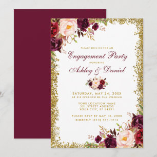 Invitación a Purpurina de Burgundy Floral Gold