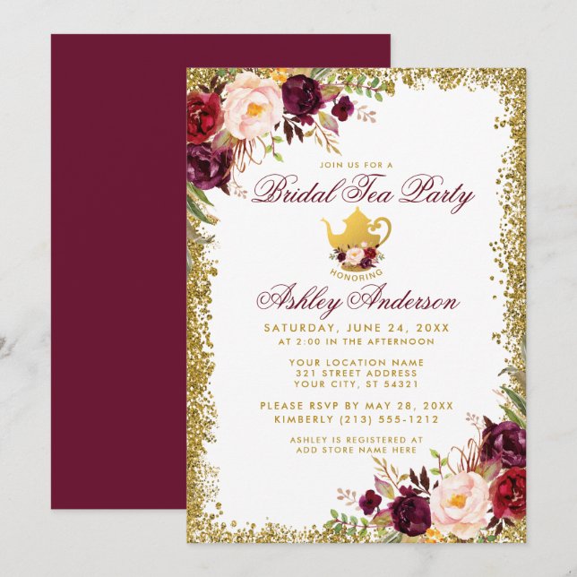 Invitación a Purpurina de oro del Fiesta de té de  (Anverso / Reverso)