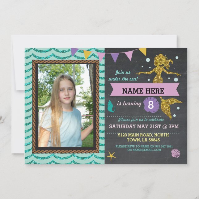 Invitación a Purpurina de oro por fiesta de cumple (Anverso)