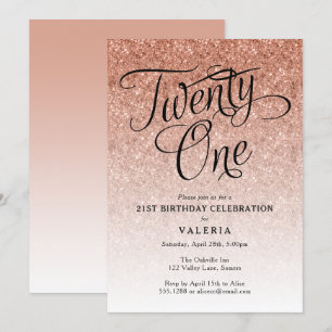 Invitación a Purpurina de oro Rosa por cumpleaños